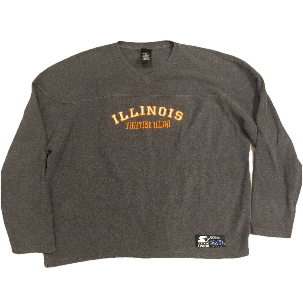 Vintage Illinois Fighting Illini Starter Gray Crewneck Sweatshirt Men's 2XL